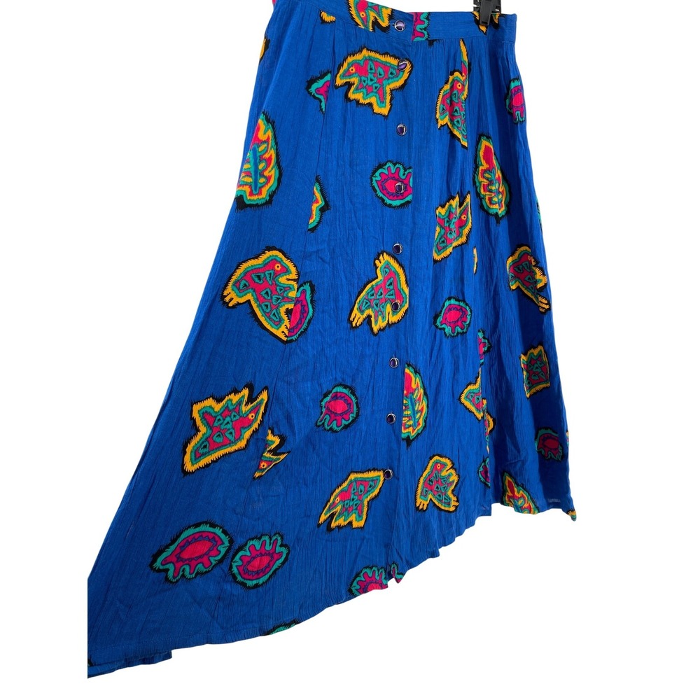 90s Vintage Maxi Skirt Womens Large Blue Eclectic Artsy Abstract Whimsical Retro - Picture 2 of 8